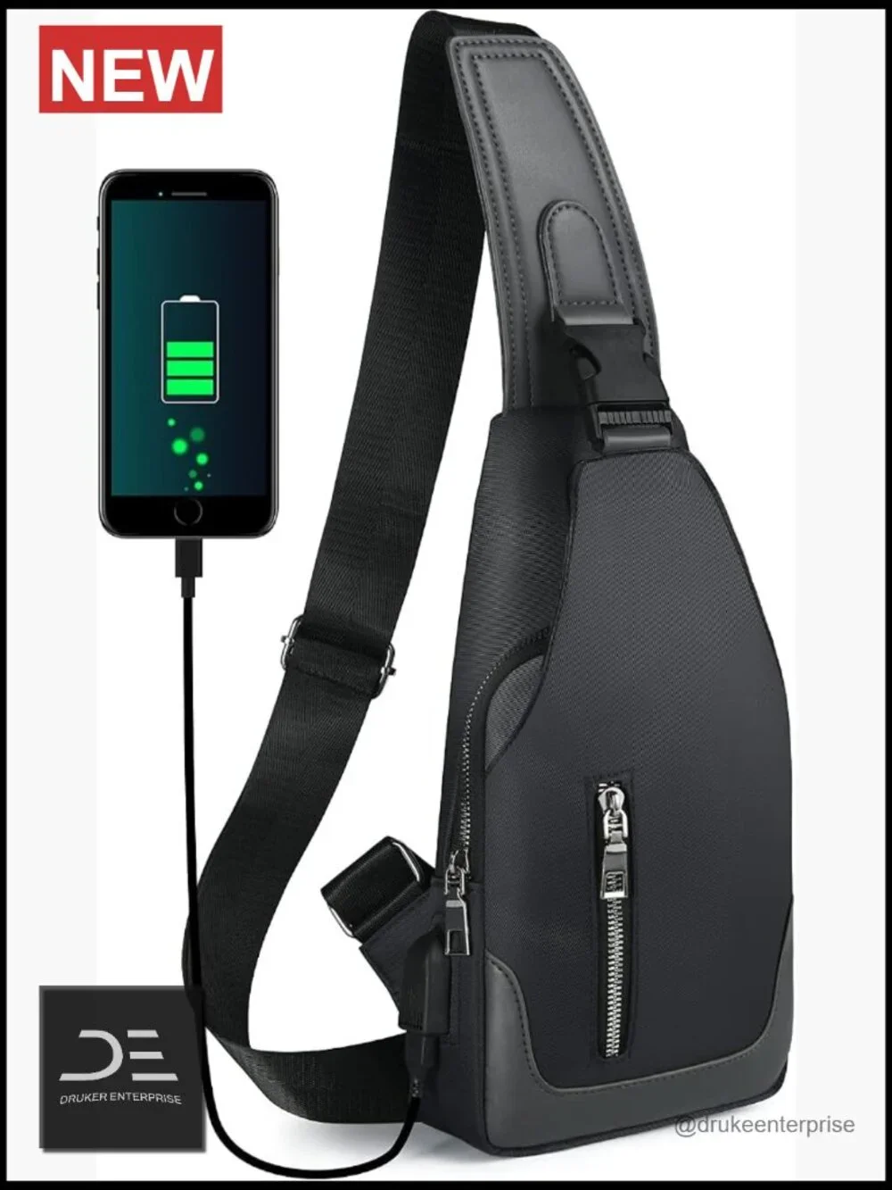 Sling Backpack with USB Charging Port, Oxford Fabric Crossbody Chest Bag for